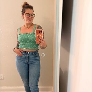 American Eagle Outfitters Teal Smocked Top